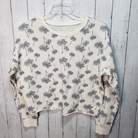 Zoe + Liv Women's Cropped Palm Tree Print Ivory - Picture 3 of 6